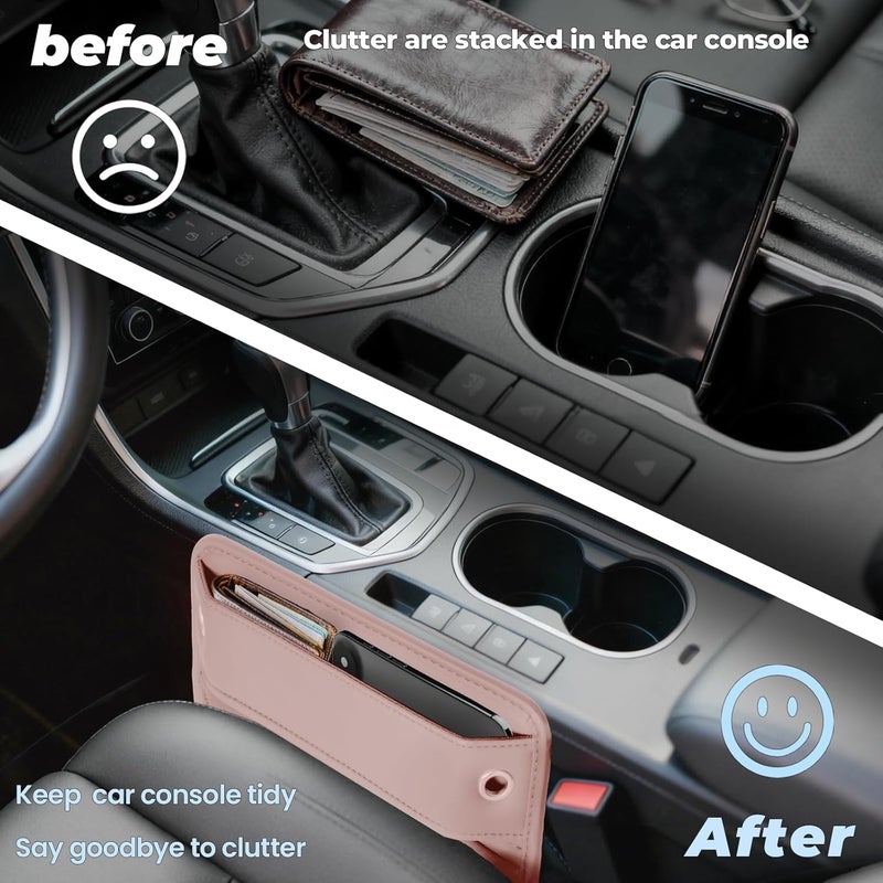 PLEW 2-Pack Car Seat Gap Filler for women, Premium Leather Console Organizer Universal Fit for Car SUV Truck Multi-Purpose Essentials Organizer - Anti-Drop Auto Interior Accessories（Dune Pink - Image 3